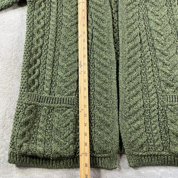 Aran Crafts Cardigan Sweater Womens Medium Green Ireland Merino Wool Cable Knit - Picture 6 of 9
